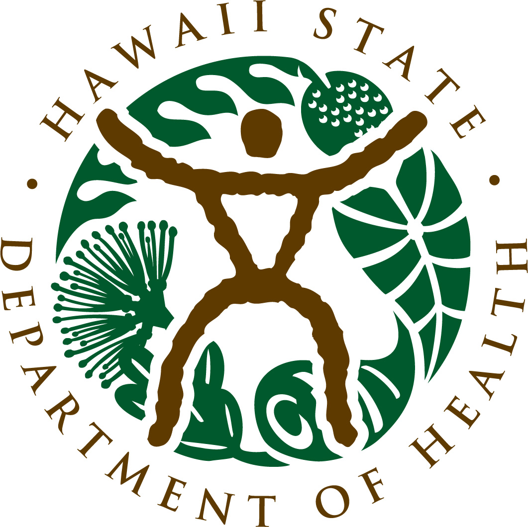 Brown and green logo that says "Hawaii State Department of Health"